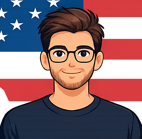 Аватар-иллюстрация клиента BM USA Proxy в очках на фоне флага США