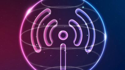 Неоновый значок сетевой точки доступа на градиентном фоне